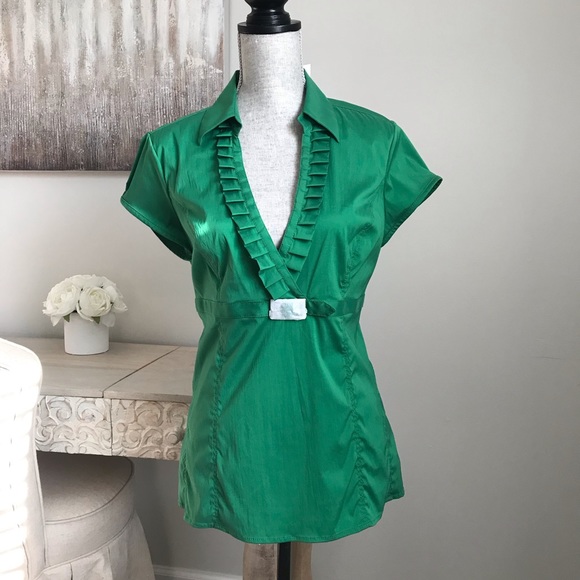 Express Tops - Express Design Studio Green Ruffle Trim Buckle Top